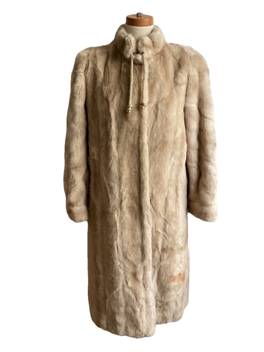 Vintage 60s Mincara Russel Taylor Faux Fur Long Coat Beige Champagne Size Small